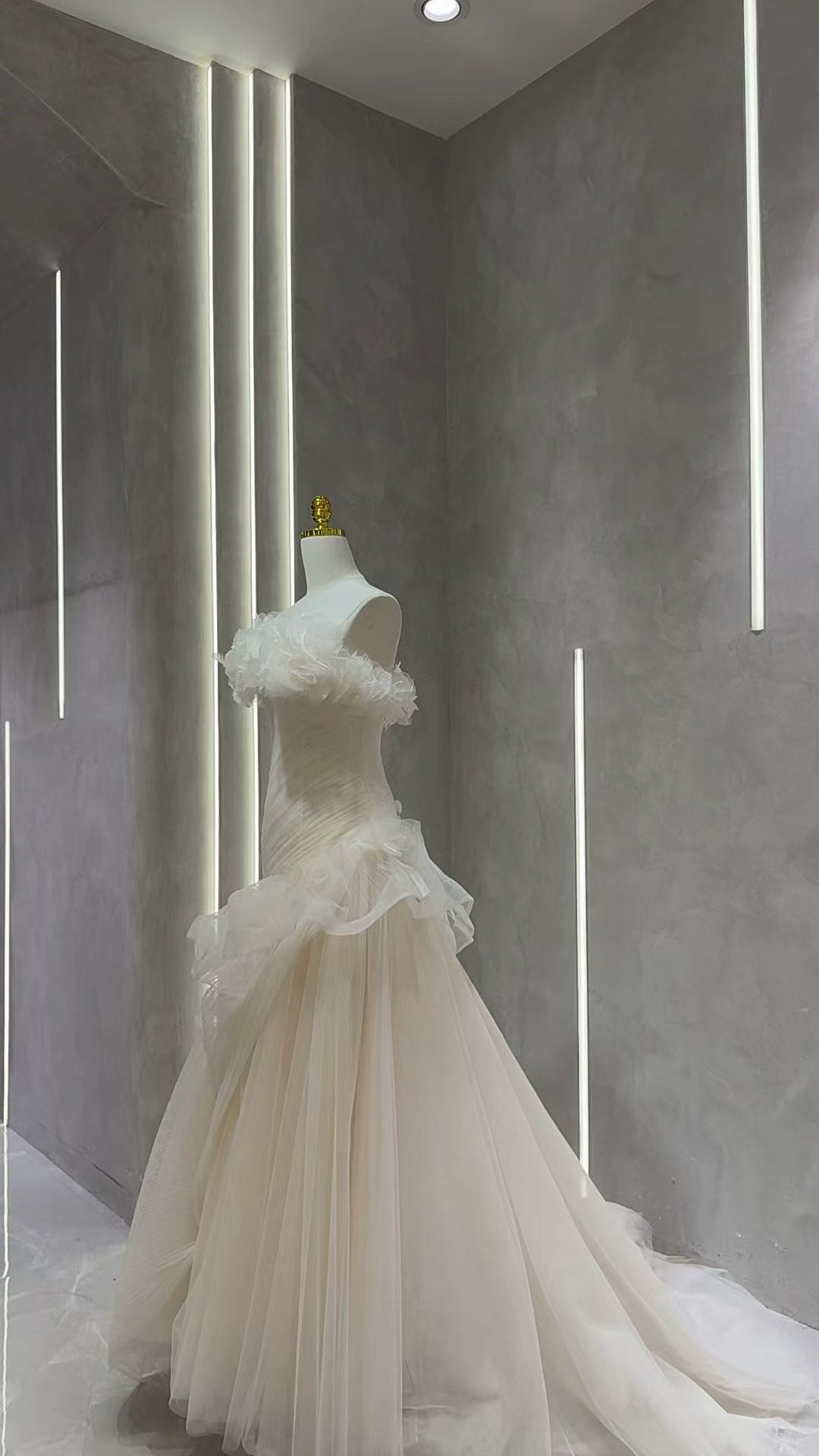Ethereal Ruffled Organza & Tulle Wedding Gown – Corset Back Asymmetric Bridal dress