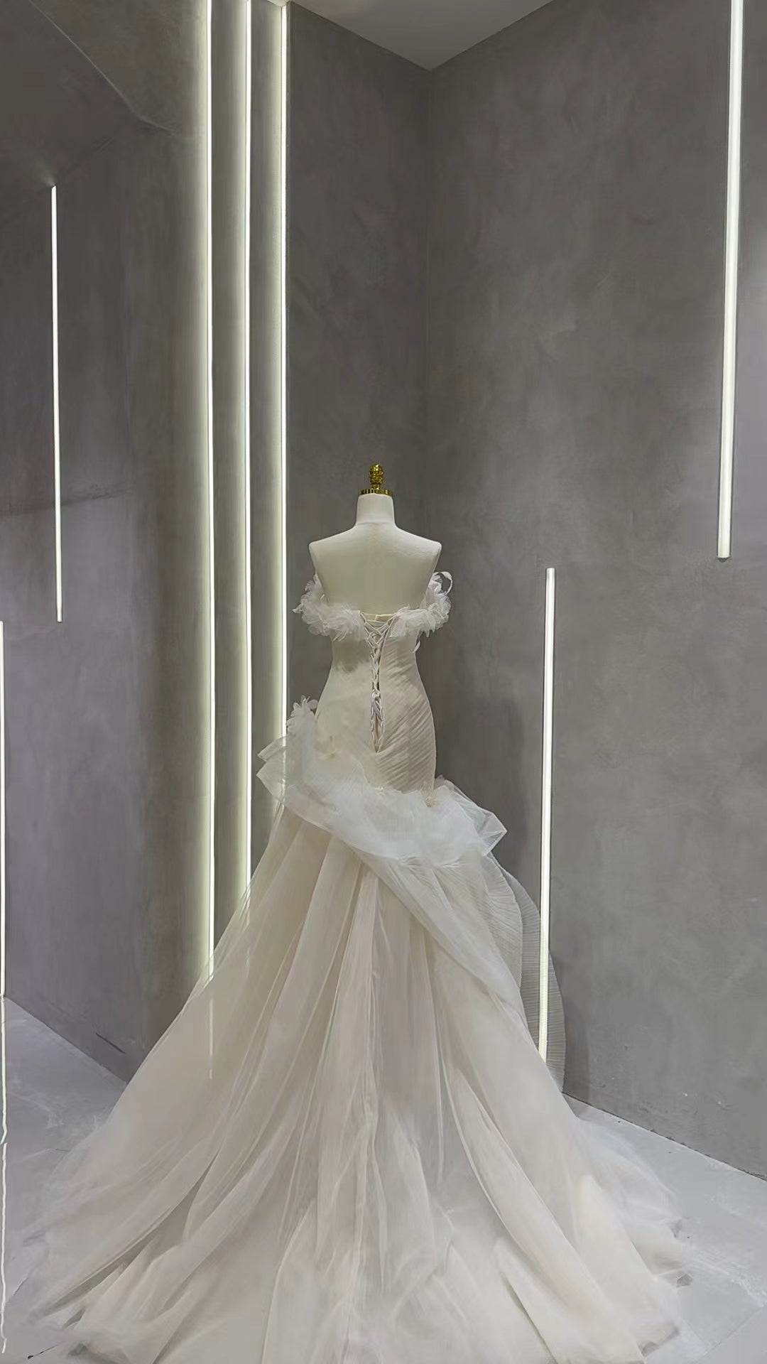 Ethereal Ruffled Organza & Tulle Wedding Gown – Corset Back Asymmetric Bridal dress