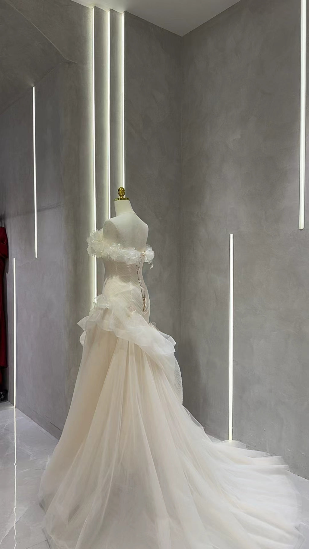 Ethereal Ruffled Organza & Tulle Wedding Gown – Corset Back Asymmetric Bridal dress