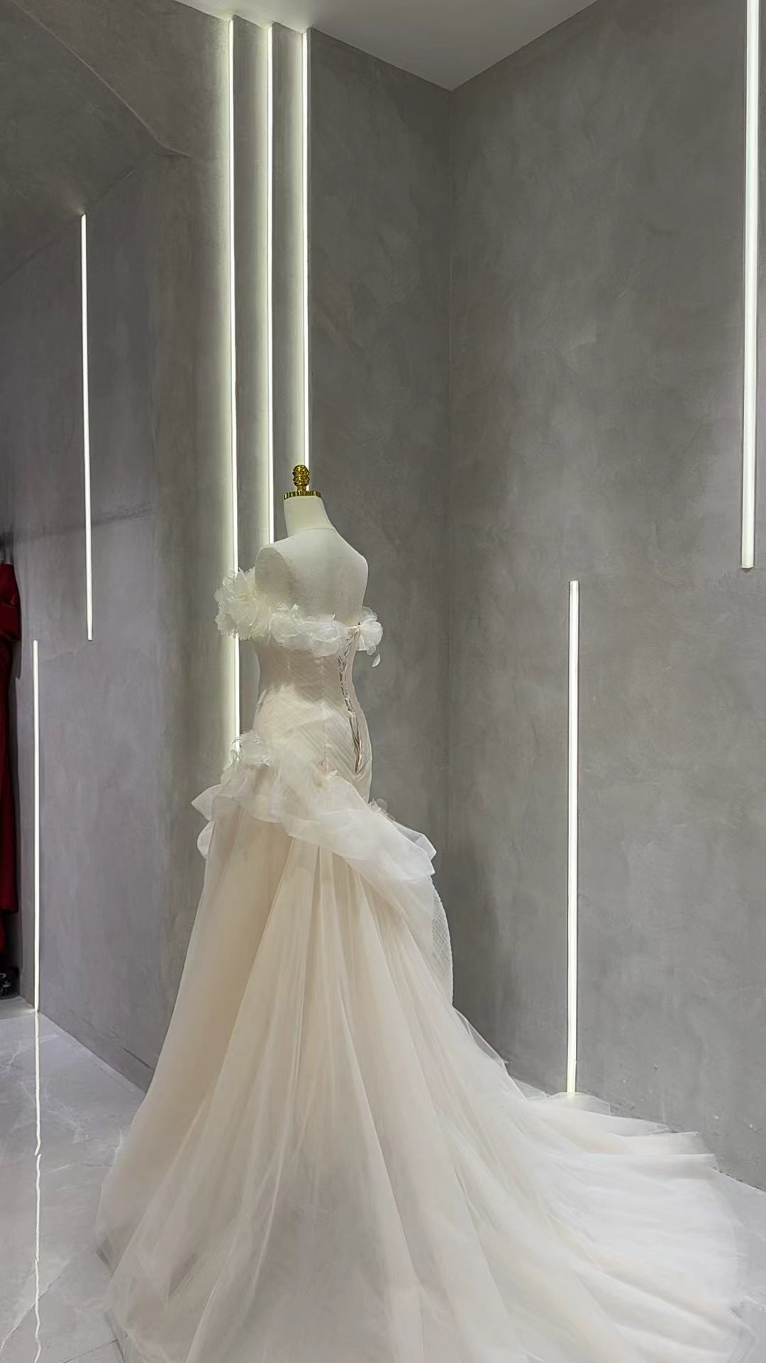 Ethereal Ruffled Organza & Tulle Wedding Gown – Corset Back Asymmetric Bridal dress