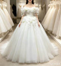Enchanted 3D Floral Applique Bridal Gown – Off-the-Shoulder Tulle Princess Ball Gown