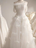 Couture Pearl-Encrusted Corset Bridal Gown – Off-the-Shoulder Tulle Wedding Dress