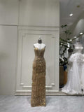 Evening dress gold uxurious champagne .